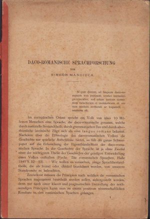 Daco-romänische Sprachforschung, 1890, Simeon Mangiuca