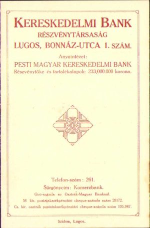 Reclamă Banca Comercială Lugoj ante 1918