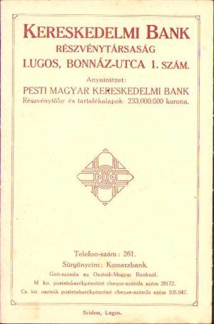 Reclamă Banca Comercială Lugoj ante 1918