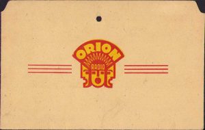 Plic carton de la radio Orion interbelic
