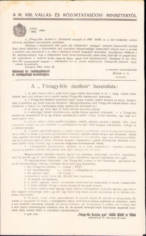 Reclamă, 1914, pentru aparat de curățat praf Fonagy-fele dustless, Becicherecu Mare