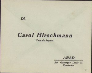 Plic tipizat Casa de import Carol Hirschmann Arad, comerciant evreu, perioada interbelică