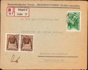 Plic, 1940, cu antetul Siebenburgischer Verein Transsylvania Erdelyi egyesulet