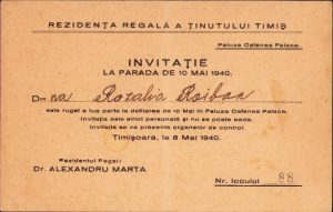 Rezidența regală a ținutului Timiș, 1940, invitație parada de 10 Mai