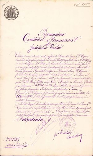 Certificat de competență profesională pentru inginer, 1886, Vaslui