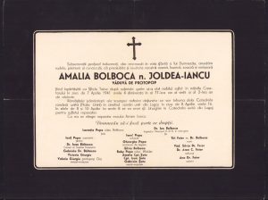 Ferparul uneia dintre nepoatele lui Avram Iancu, Amalia Joldea-Iancu, măritată Bolboca, 1941, Lugoj