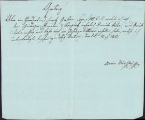 Chitanță olografă, 1827, în limba germană