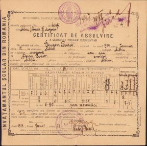 Certificat școlar absolvire curs primar, 1924, Sibiu