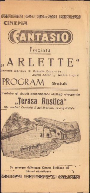 Program cinematograf, cinema Fantasio București, interbelic