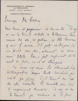 Scrisoare olografă Sabin Manuilă către Lucian Bolcaș, 1934