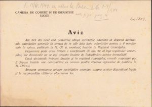 Aviz Camera de Comerț și Industrie Lugoj, 1944