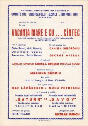 Afiș concert Angela Similea, Nae Lăzărescu, Savoy și alții, București, România comunistă