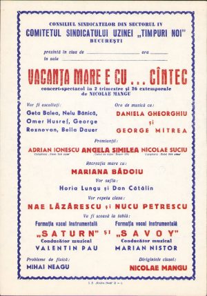 Afiș concert Angela Similea, Nae Lăzărescu, Savoy și alții, București, România comunistă