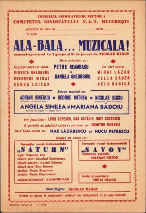 Afiș concert Angela Similea, Nae Lăzărescu, Savoy și alții, București, România comunistă