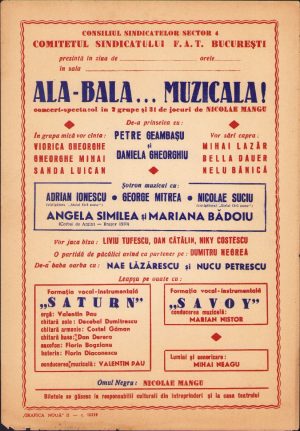 Afiș concert Angela Similea, Nae Lăzărescu, Savoy și alții, București, România comunistă