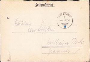 Plic și scrisoare germană, 1940, Felpost 27377, Al Doilea Război Mondial