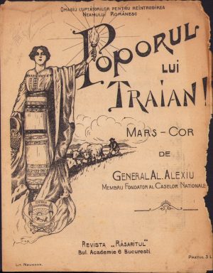 Partitură românească interbelică "Poporul lui Traian" de general Alexiu