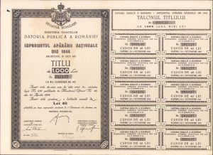 Împrumutul Apărării Naționale 1944 titlu de 1000 lei
