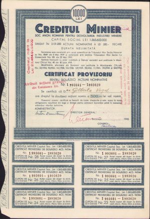 Acțiune 10000 lei Creditul Minier