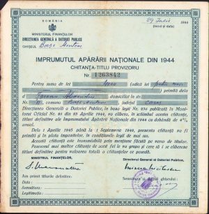 Titlu provizoriu Împrumutul Apărării Naționale din 1944, Bocșa Montană