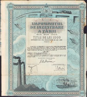 Împrumutul de înzestrare a țării din 1934 titlu de 1000 lei