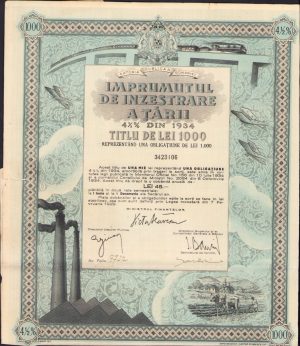 Împrumutul de înzestrare a țării din 1934 titlu de 1000 lei