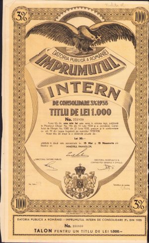 Împrumutul intern de consolidare 1935 titlu de 1000 lei
