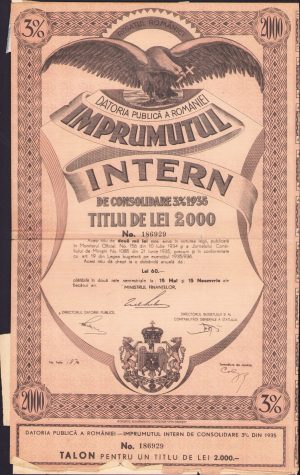 Împrumutul intern de consolidare 1935 titlu de 2000 lei