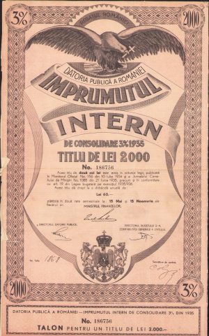 Împrumutul intern de consolidare 1935 titlu de 2000 lei