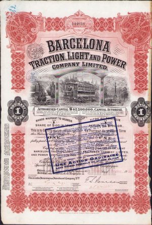 Acțiune Barcelona Traction Light and Power Company Limited, 1922