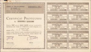 Certificat provizoriu Uzinele de Fier și Domeniile Reșița