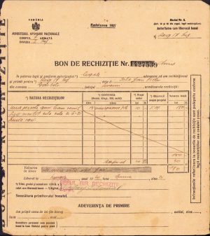 Bon de rechiziție, 21 iunie 1941, Regimentul 17 Infanterie, Lugoj