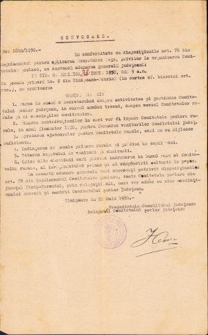Convocare comitete școlare, 1930, Timișoara