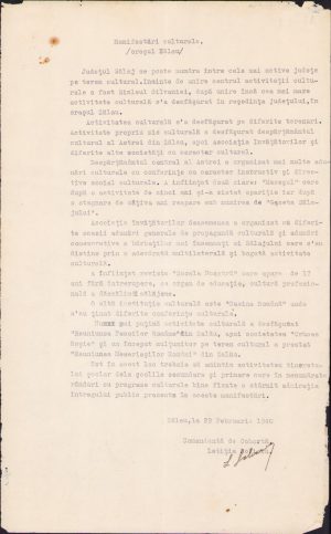 Lucrare, 1940, Manifestări culturale Zalău, Straja Țării