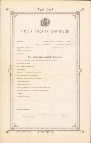 Certificat școlar EMKE népiskolai bizonyitvány, antebelic