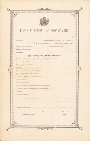 Certificat școlar EMKE népiskolai bizonyitvány, antebelic