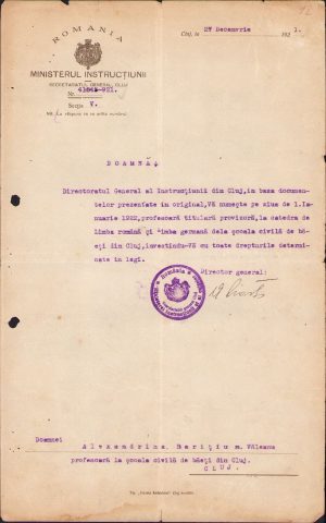 Numire învățătoare, 1921, Școala civilă băieți Cluj