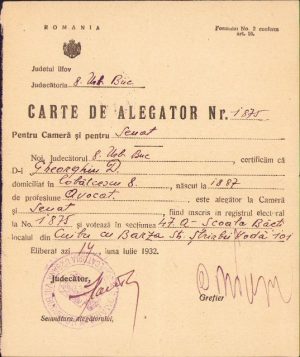 Carte de alegător, România, 1932