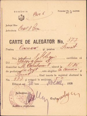 Carte de alegător, România, 1928