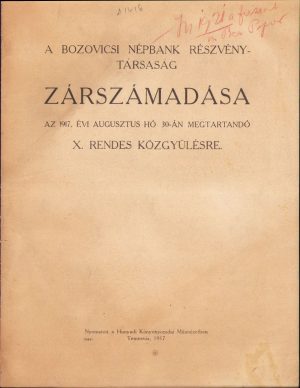 Convocare Adunarea generală Banca Poporală Bozovici, 1917