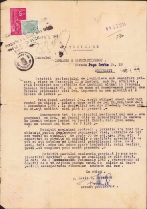 Notificare rău platnic prăvălie de vin, Bușteni, 1944