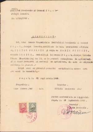 Certificat de agricultor, 1949, Făget, județul Timiș