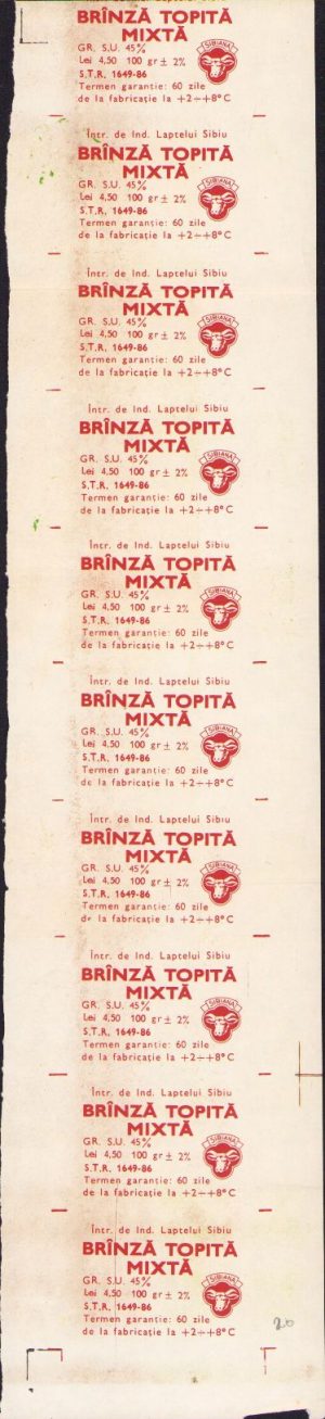 Lot 10 etichete brânză topită mixtă, România comunistă
