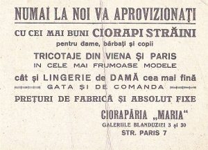 Reclamă Ciorapăria Maria, București, 1929