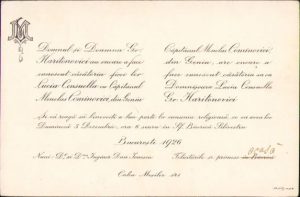 Invitație, 1926, nuntă căpitan Menelas Cominovici din Geniu, București