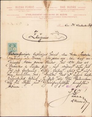Semnătura olografă director Băile Buziaș, 1899