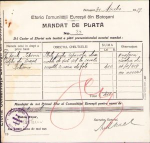 Mandat, 1929, Eforia Comunității Evreiești Botoșani