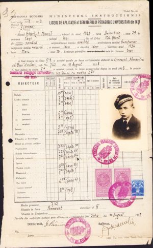 Certificat școlar, 1933, Seminarul pedagogic Iași, elev evreu