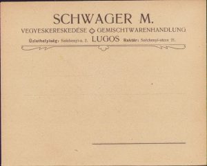 Plic cu antetul magazinului universal Schwager M., Lugoj, ante 1918, austro-ungar