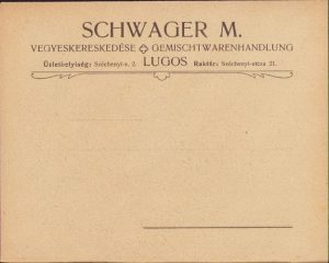 Plic cu antetul magazinului universal Schwager M., Lugoj, ante 1918, austro-ungar